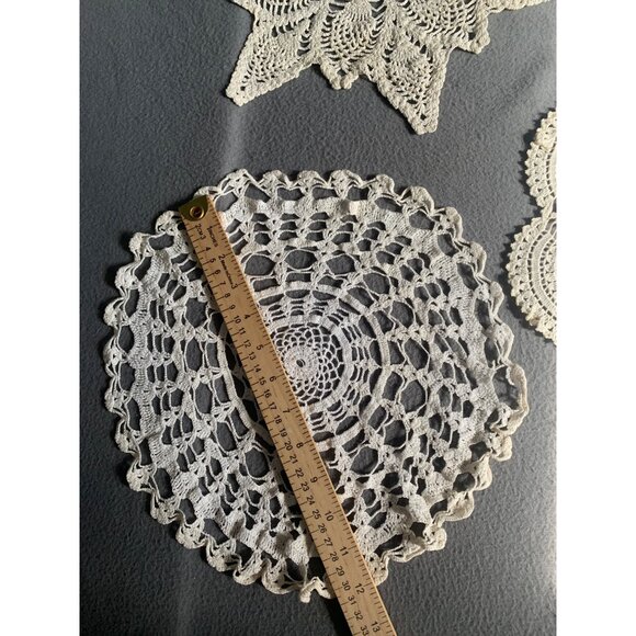 Vintage Crochet Lace Doilies Set of 3 Round & Starburst Patterns 10-12 Inches - Picture 10 of 15